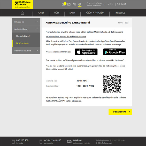 Aktivace mobilního bankovnictví
